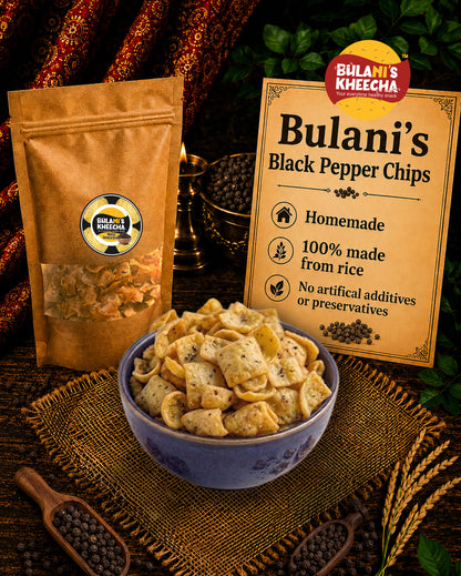 Bulani's Rice Chips | Available in 3 variants | Red Chilli | Black Pepper | Green Chilli | 3 packets in a box of each flavour | Ready to Microwave, Airfry or Fry |