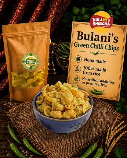 Bulani's Rice Chips | Available in 3 variants | Red Chilli | Black Pepper | Green Chilli | 3 packets in a box of each flavour | Ready to Microwave, Airfry or Fry |