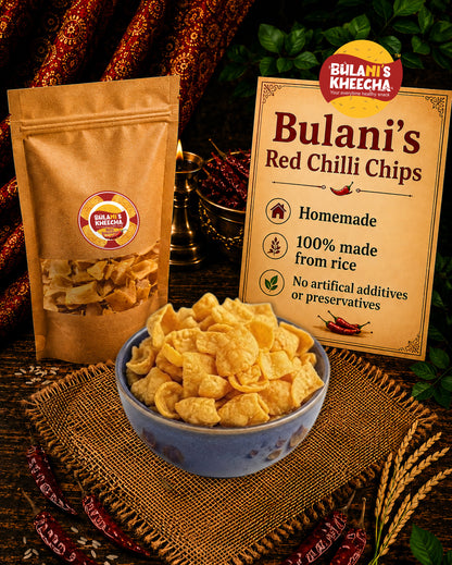 Bulani's Rice Chips | Available in 3 variants | Red Chilli | Black Pepper | Green Chilli | 3 packets in a box of each flavour | Ready to Microwave, Airfry or Fry |